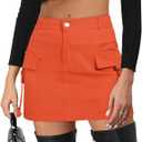 Zando High Waisted Cargo Mini Skirt Y2K Bodycon Denim Mini Skirt Y2K Jean Skirt with Pockets Y2K Button Cargo Skirt (Small, Orange)