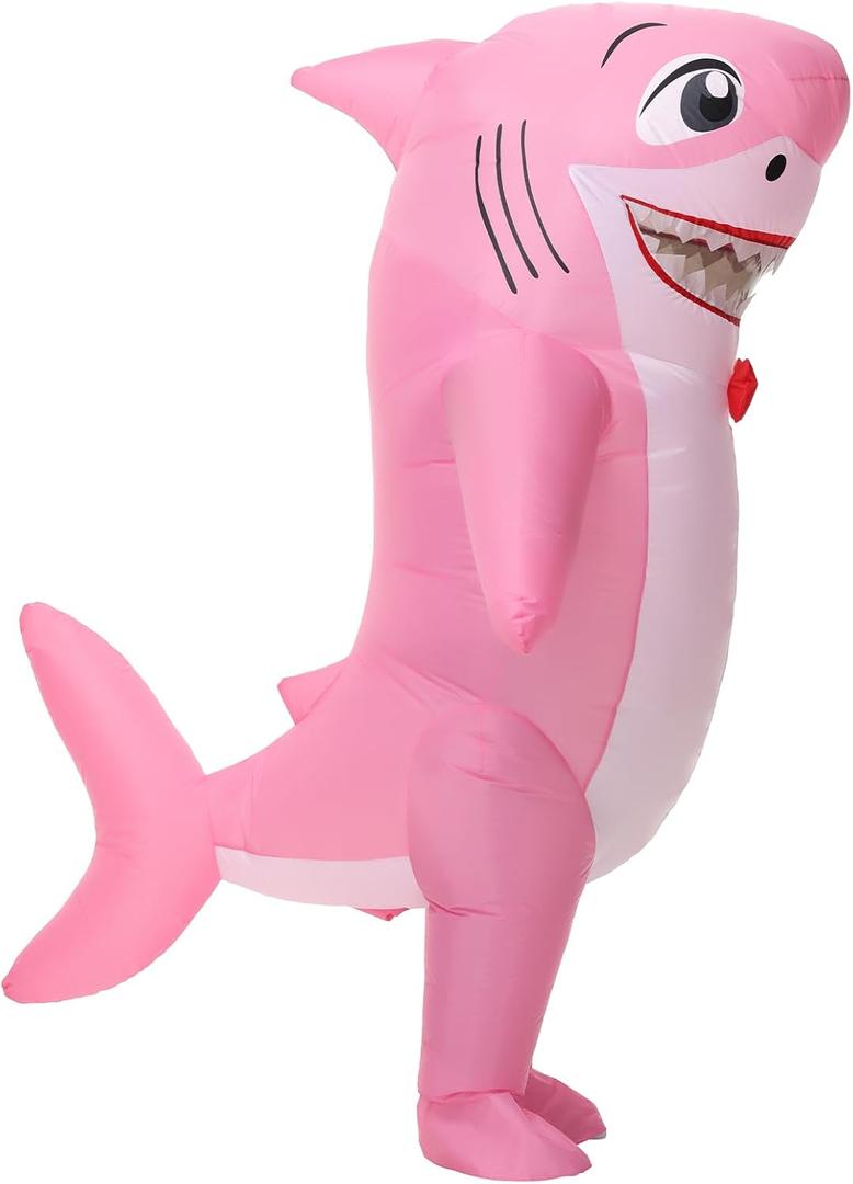 Inflatable Shark Costume Blow up Animal Costume Shark Suit Cosplay Party Halloween Suit (Pink)
