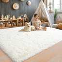 8x10 Area Rugs for Living Room, Ultra Soft Fluffy Large Shaggy Rug Carpet for Bedroom, Non-Slip Fuzzy Plush Rugs for Nursery Boys Girls Kids Room Modern Indoor Home Decor, Cream White