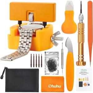 Ohuhu Watch Battery Replacement Tool Kit Upgraded Watch Repair Kit Watch Back Remover Opener Tool Case Opener Removal with Extra Screwdriver Back Protective Films Sealing Rings