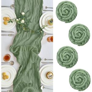 IVAPUPU 4 Pcs Cheesecloth Table Runner - 10ft Sage Green Spring Boho Gauze Cheese Cloth Table Runners for Baby Shower Decorations Wedding Party Garden Farmhouse
