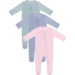 RRP Unisex Baby Footies Pajamas,Rayon Derived From Bamboo,Buttery Soft Sleep 'N Play PJs,2-Way Zipper Closure,0-18 Months (Sage/Bluegrey/Blush)