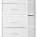 Sweetcrispy Tall Fabric Dresser for Bedroom, 6 Drawer Skinny Chest of Drawers, Narrow Storage Tower with Wood Top and Metal Frame, Vertical Nightstand for Closet, Bedroom Organization Furniture, White, 11.8"D x 15.7"W x 39.4"H