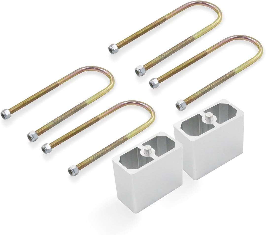 Universal Leaf Spring Lowering Block Kit, 4 Inch, 2-1/2" Wide, 5" Long, Zinc-Plated U-Bolts, Premium Steel Construction for Long-Lasting Finish