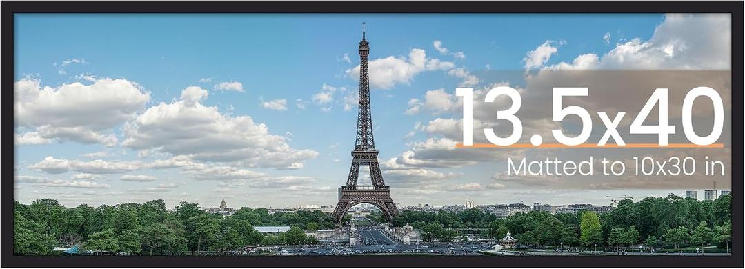 upsimples 13.5x40 Picture Frame, Display Pictures 10x30 with Mat or 13.5 x 40 Without, Wall Hanging Panoramic Frames, Black, 1 Pack