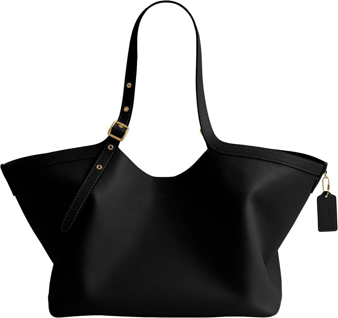 COACH Women's Glazed Leather Gramercy Tote, B4/BLACK, Black, One Size