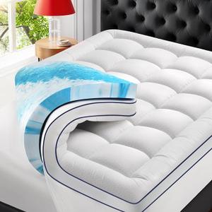 Premium Dual Layer 4 Inch Memory Foam Mattress Topper, 2 Inch Gel Memory Foam and 2 Inch Pillow Top Mattress Pad Cover for Back Pain, Extra Thick Comfort Support（Queen 60"x80"）