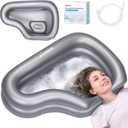 Portable Inflatable Shampoo Basin for Bedridden & Elderly - Zero Pooling Design | Fast-Drain Slope & Neck Support | Portable Hair Wash Bowl, Drain Hose | Hospital PVC | Home Use (Silver, Large)