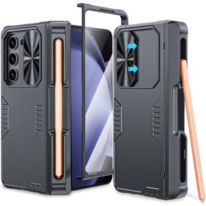 CENMASO Thin Armor for Galaxy Z Fold 5 Case, Fold 5 Case with S Pen Holder & Front Screen Protector & Camera Lens Cover & Hinge Protection,Shockproof Protection Case for Z Fold 5-Black