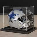Mini Helmet Display Case Acrylic Clear Football Stand Holder with Mirror Back and Black Metal Grooved Base Stackable Mini Helmet Showcase for Souvenirs Collectibles