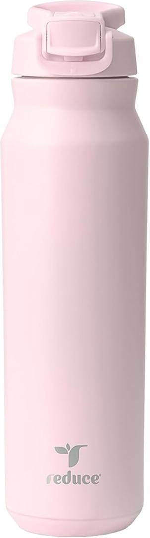 REDUCE 32 oz Hydrate Pro Stainless Steel Insulated Water Bottle - Flip Top Leak-Proof Lid, Dishwasher Safe, BPA-Free, Dual Wall Vacuum, Keeps Drinks Cold for 48 Hrs, Cup Holder Friendly - Pink Quartz