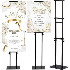 Thyle 1 Pcs Black Poster Board Holder Stand Height up to 80" Heavy Duty Welcome Sign Stand Double Sided Easel Holder with Base Adjustable Portable Sign for Wedding Restaurant(Metal)