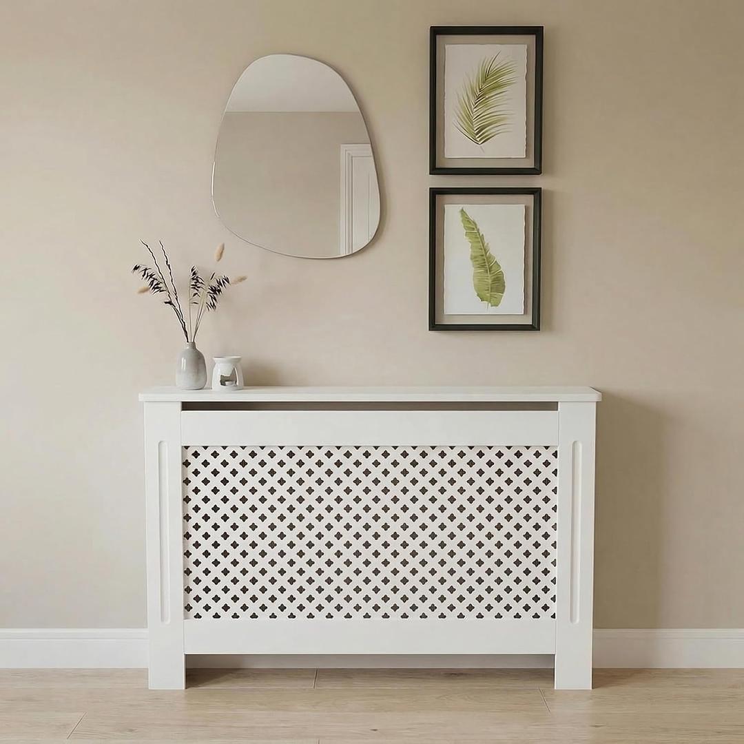Boruco Wooden Radiator Cover Cabinet with Geometric Flower Grill for Home