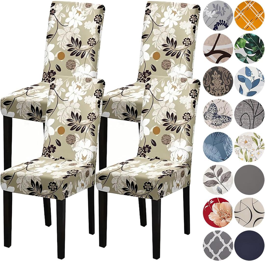 4 x HZDHCLH Chair Covers for Dining Room Set of 4,Stretch Spandex Parsons Chair Slipcovers 4 Pack, Removable Washable Chair Protector for Kitchen, Diner, Party, Wedding