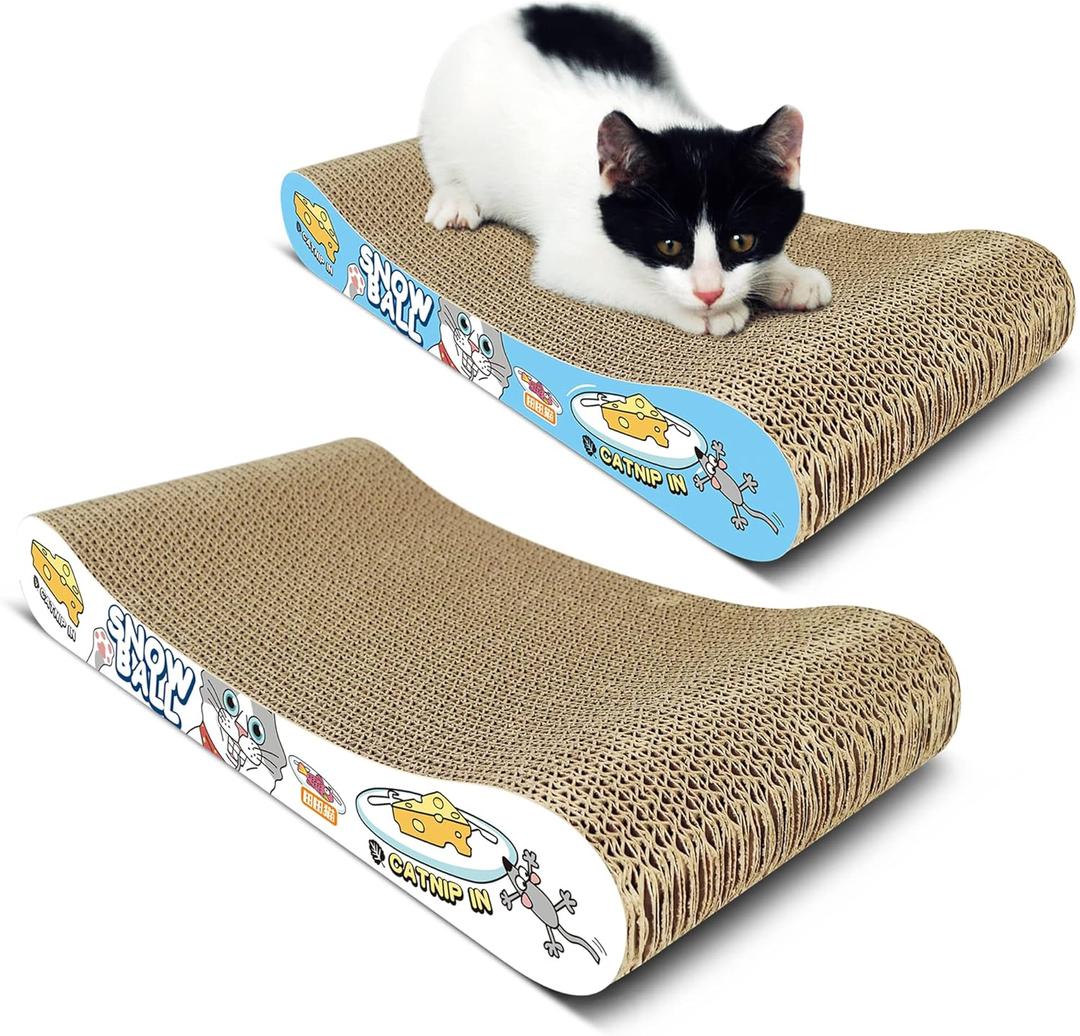 TTCAT Cat Scratching Pad, 2 Pack Corrugated Cat Scratcher Cardboard, Bone Type Durable Cat Scratching Board Reversible with Catnip for Furniture Protection