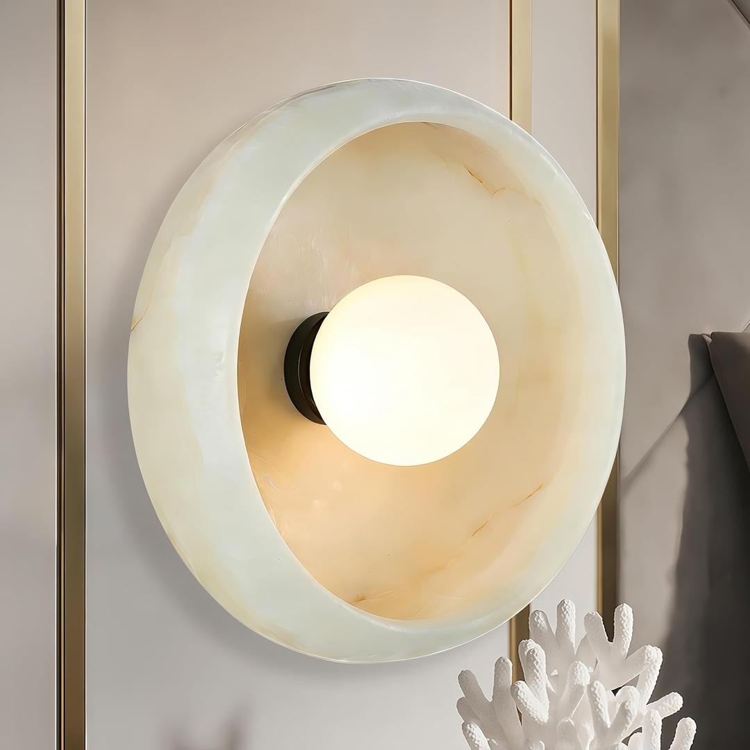 Artistic Alabaster Wall Sconce - Soft Diffused Lighting for Bedroom, Hallway & Living Room, Sculptural Design, G9 Bulb (10Diam x 4.75" H)