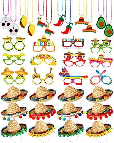 Yunsailing 36 Pcs Fiesta Party Supplies Fabric Straw Sombrero Headbands Necklaces Eyeglasses for Mexican Party(Modern Style) Yunsailing 36 Pcs Fiesta Party Supplies Fabric Straw Sombrero Headbands Necklaces Eyeglasses for Mexican Party(Modern Style)