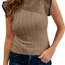 Saodimallsu Womens Summer Sleeveless Sweaters Vest Slimming Crewneck Cable Knit Ruffle Sweater Tank Tops Casual Work Tops (Small, Brown)