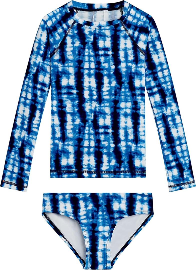 Kanu Surf Girls' Long Sleeve Rashguard UPF 50+ Two Piece Swim Set (14-16, Dawn Denim)