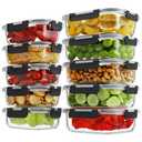 HOMBERKING 9 Pack Glass Meal Prep Containers with Locking Lids, Glass Food Storage Containers Set, Airtight Glass Lunch Bento Boxes, BPA-Free & Leak Proof, 36oz & 14oz, Freezer, Oven, Black