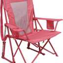 GCI Outdoor Comfort Pro Rocker Camping Chair | Portable Folding Rocking Chair with Durable Armrests & Drink Holder  Blush