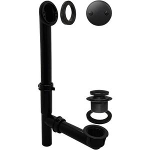 Westbrass 593144-62 14" Black Tubular Bathtub Waste & Overflow Assembly with with Tip-Toe Drain Plug and 2-Hole Faceplate, Matte Black