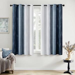 MIULEE Navy Blue and Greyish White Ombre Blackout Curtains, Full Room Darkening Thermal Insulated 54 Inches Long Drapes for Bedroom/Living Room Grommet Window Treatments Modern 52Wx54L, Set of 2