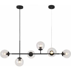 KCO Lighting 6-Light Clear Glass Globe Pendant Light Mid Century Modern Rectangular Sputnik Chandelier Vintage Black Linear Kitchen Island Pendant Lighting Dining Room (Black+Clear)