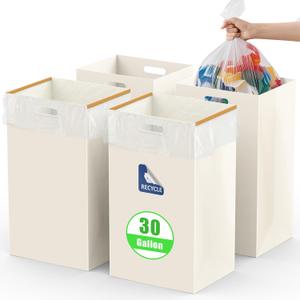 30 Gallon Disposable Trash Cans with Built-in Handles, 4 Pack Extra Large Portable Trash Can, Waterproof Layer Reusable Garbage Can, Recycling Bins, Extra-Thick Recycled Cardboard, Perfect for Parties