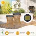 HMVPL Solar Outdoor Side Table with Dimmable Light, Patio Side Tables for Outside, Round Outdoor End Tables Set of 2, Plastic Rattan Patio End Accent Table for Poolside Backyard Gazebo, Dusk to Dawn, 13 inches x 13 inches x 17 inches