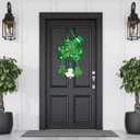 Happy St. Patrick's Day Door Sign Wooden Irish Hanging Welcome Board Shamrock Shaped Wooden Hanging Sign with Rope for St. Patrick's Day Party Home Decor, 10.6 x 11.8 Inches