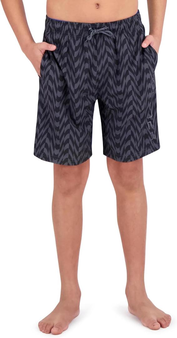 Spyder Boys Swim Trunk Volley Shorts Quick-Dry, UPF 30+, 4-Way Stretch, Brief Liner, Pockets (Medium, Midnight)