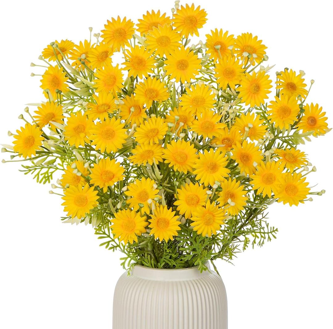 Artificial Daisy Flowers 25.6 Inch Faux Wildflowers Bouquet Fake Yellow Daisies for Vase Lifelike Chrysanthemum Flowers for Home Wedding Decor Farmhouse Tabletop Centerpieces Arrangements - Yellow