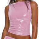 MakeMeChic Women's Sparkly Sequin Tops Y2k Sleeveless Crop Going Out Rave Tops Clubwear (Large, Pink)