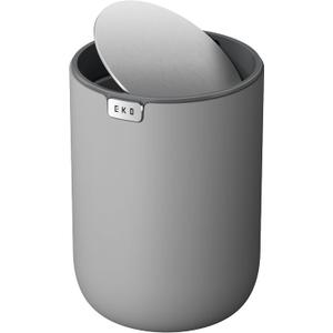EKO Fandy 0.58 Gal/2.2L Mini Trash Can with Lid, Swing-Top Desktop Trash Can for Bathroom, Countertop, Vanity, Desk or Office, Small Garbage Bin (Grey)