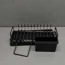 ANTOPY Small Dish Drying Rack - Expandable 304 Stainless Steel Rustproof Dish Rack Over Sink with Silicone Drying Mat & Cutlery Holder, Compact Dish Drainer for Kitchen Counter, Inside Sink, Silver