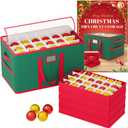 Christmas Ornament Storage Box with 4 Trays Top Clear Premium Ornaments Storage Box Fits 96-3'' Holiday Decorations Green Christmas Ornament Storages Container for Holiday Ornament Decoration