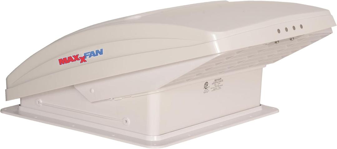 MAXXAIR Maxxfan Deluxe - All-In-One RV Vent, Shield & Fan; Built-In Rain Shield, 10 Speed Reversible Fan with Thermostat, Fits Standard 14"x14" Roof Openings, 12V Long Life Motor, White (00-05100K)