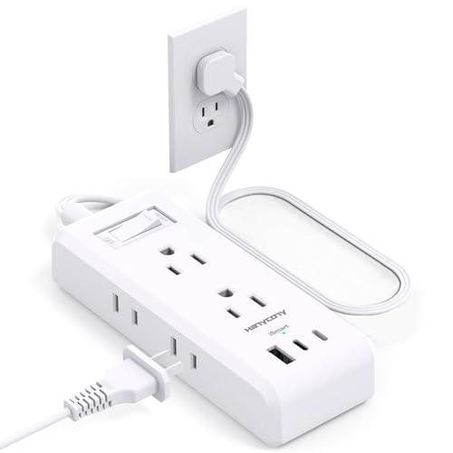 Cruise Ship Essentials, HANYCONY Flat Extension Cord 3 Ft, Ultra Thin Power Strip 6 Outlets 3 USB Ports(2 USB C), Flat Outlet Extender with No Surge Protector for Office Dorm Room Travel Accessories