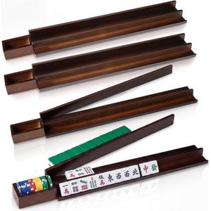 4 Pcs Walnut Wood Mahjong Rack Set with Magnetic Chip Holder, 17.5 inches