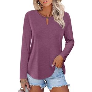 ORANDESIGNE Women's Long Sleeve Shirts Casual Fall Ladies Tunics Tops (Medium, Wine Red)