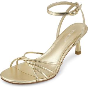 wetkiss Womens Sandals Round Open Toe Kitten Heels Adjustable Ankle Strap Low Heels Heeled Sandals for Women Summer Dress Shoes Not Suitable for Wide Feet (8, Gold)