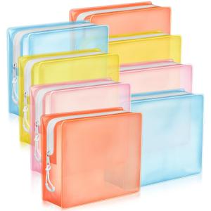 8 Pack TSA Approved Travel Toiletry Bags Frosted Translucent Leak-proof Cosmetic Makeup Bags for Women Men Travel Organizer Airport Security(Pastel,6.7 x 5.5 x 1.8 Inch)