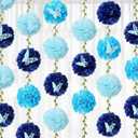Suncalla 8 Pack Tissue Paper Pom Pom Garlands Paper Flowers with Vines and Butterflies for Birthday Baby Shower Wedding Engagement Bridal Shower Spring Summer Party Decorations(Blue), 5.9 inches