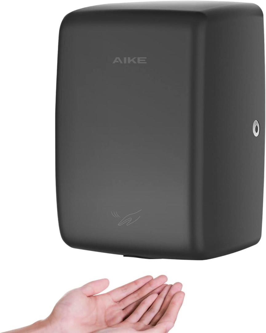 AIKE UL Approved Compact Jet Hand Dryer Hard-Wired Friendly, 1350W 120V Matte Black Model AK2803D