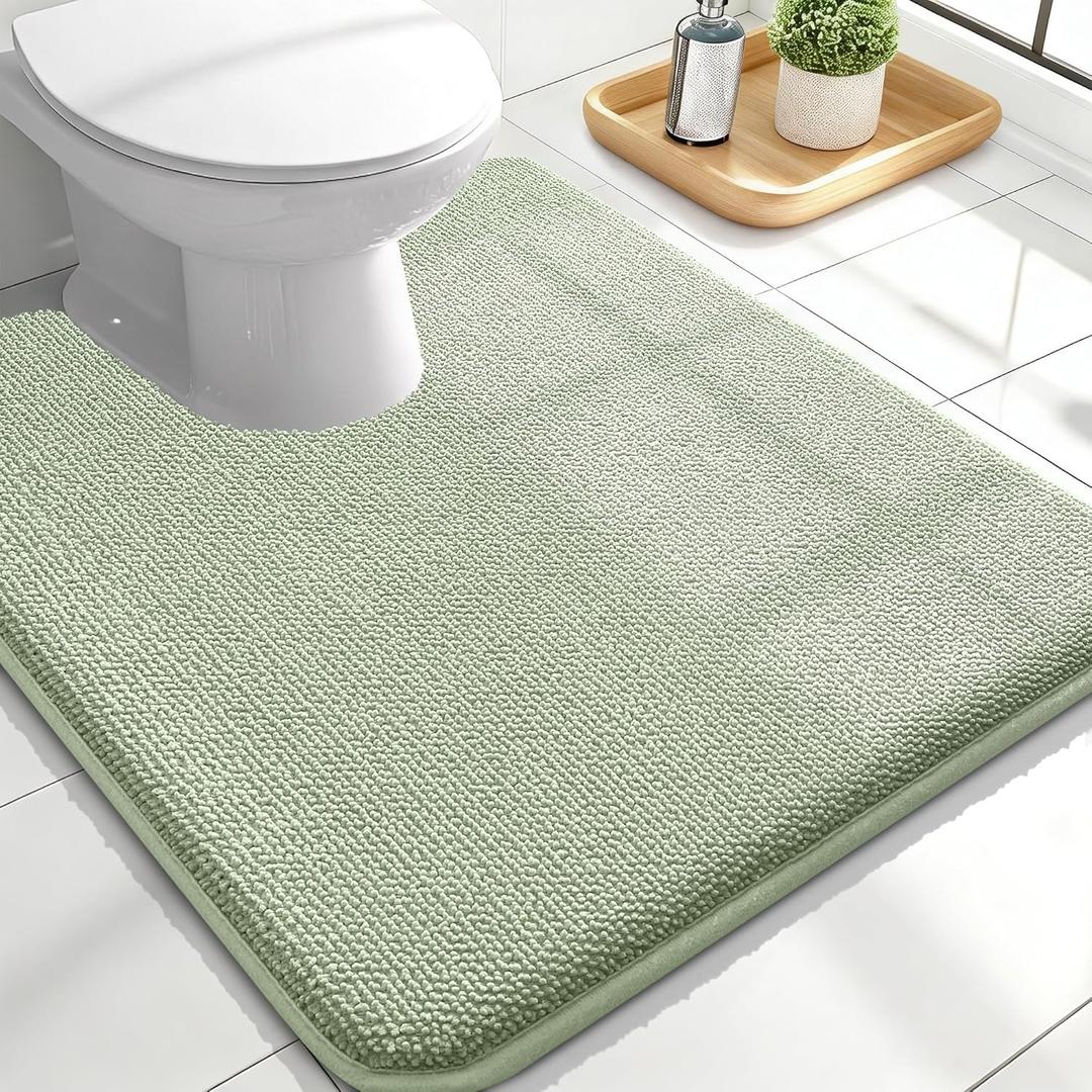 OLANLY Toilet Rugs U-Shaped 24x20, Extra Soft Absorbent Thick Memory Foam Contour Bathroom Rugs, Dry Quickly, Machine Washable, Non-Slip Toilet Bath Mat, Home Decor Accessories, Sage Green