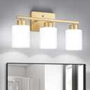 Gold Bathroom Light Fixtures, 3-Light Modern Vanity Light Over Mirror, Wall Sconces with Milky White Frosted Glass Shades, E26 Socket (Bulbs Not Included)