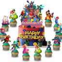 5 x 13Pcs Cute Mario Happy Birthday Cake Toppers Set with 12Pcs Cupcake Toppers, 1Pcs Happy Birthday Cake Topper, Cartoon Themed Birthday Party Supplies for Girls and Boys