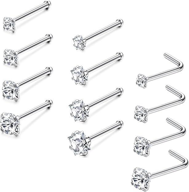 Jstyle 20G Stainless Steel Nose Rings Studs Piercing Body Jewelry 1.5mm 2mm 2.5mm 3mm