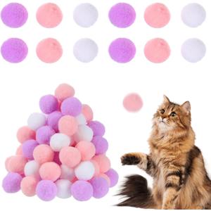 60pcs Cat Pom Poms Toy Balls 1 Inch Fuzzy Balls for Cats Soft Kitten Pompom Toys Interactive Assorted Fuzzy Toy Balls for Indoor Kitten Playing Exercising Cat Pom Pom Ball fuzzy balls for cats